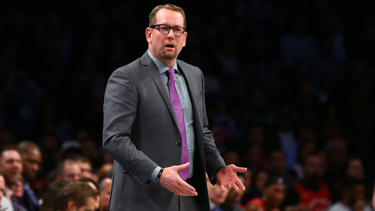 NEW YORK, NEW YORK - FEBRUARY 12: Head Coach Nick Nurse of the Toronto Raptors in action against the Brooklyn Nets at Barclays Center on February 12, 2020 in New York City.Brooklyn Nets defeated the Toronto Raptors 101-91.