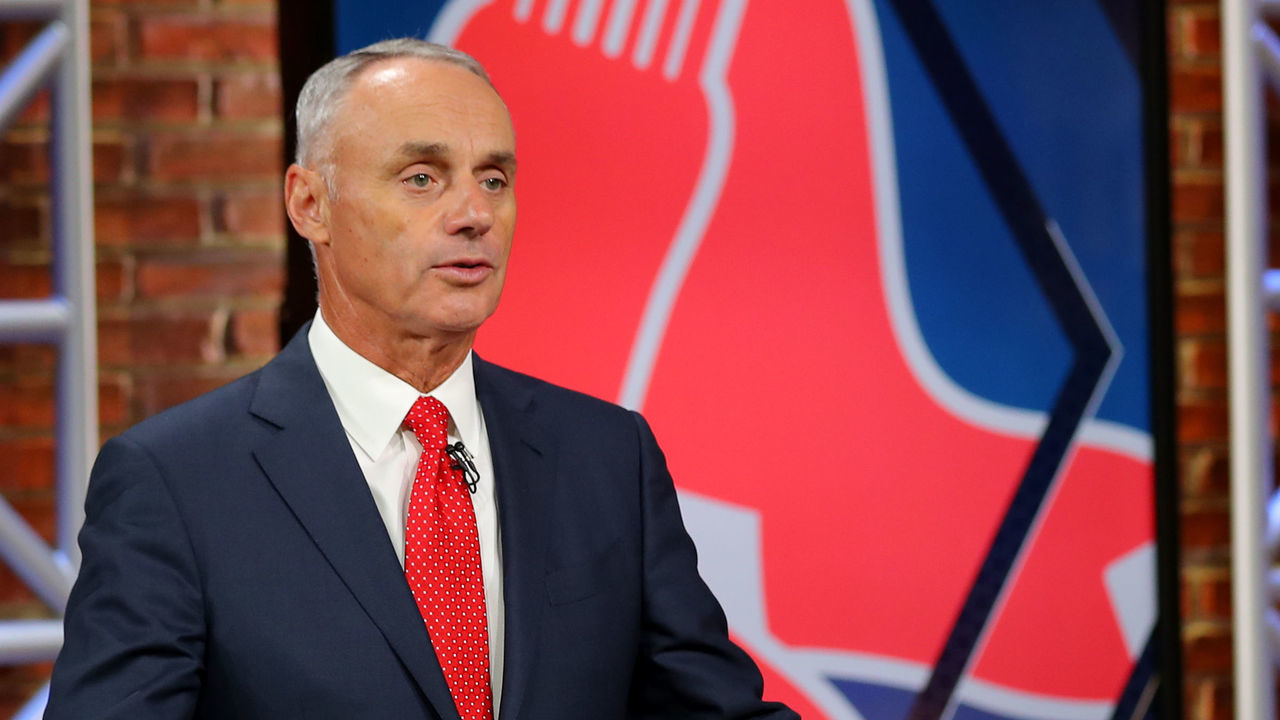 SECAUCUS, NJ - JUNE 10: Major League Baseball Commissioner Robert D. Manfred Jr. announces the 17th pick of the 2020 MLB Draft is Nick Yorke by the Boston Red Sox during the 2020 Major League Baseball Draft at MLB Network on Wednesday, June 10, 2020 in Secaucus, New Jersey.