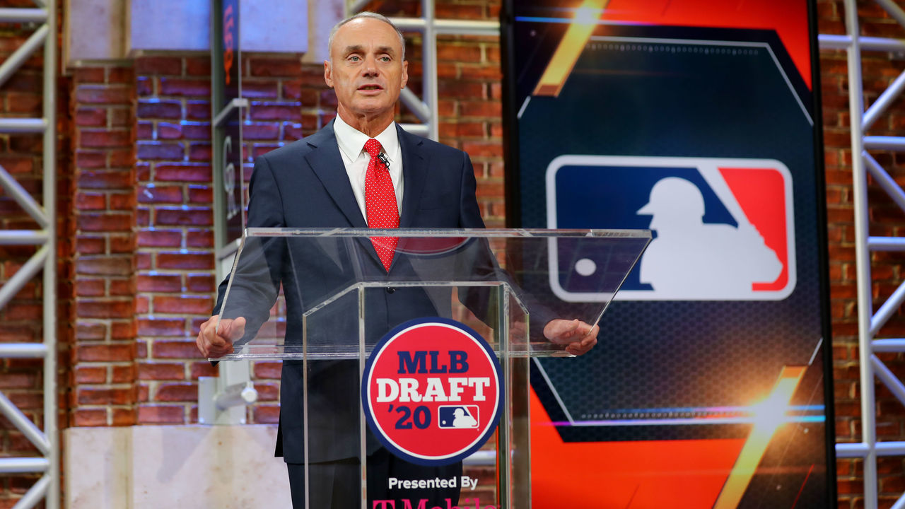 SECAUCUS, NJ - JUNE 10: Major League Baseball Commissioner Robert D. Manfred Jr. makes an opening statement during the 2020 Major League Baseball Draft at MLB Network on Wednesday, June 10, 2020 in Secaucus, New Jersey.