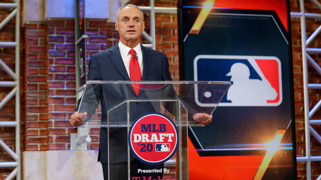 SECAUCUS, NJ - JUNE 10: Major League Baseball Commissioner Robert D. Manfred Jr. makes an opening statement during the 2020 Major League Baseball Draft at MLB Network on Wednesday, June 10, 2020 in Secaucus, New Jersey.