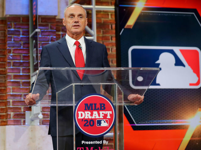 SECAUCUS, NJ - JUNE 10: Major League Baseball Commissioner Robert D. Manfred Jr. makes an opening statement during the 2020 Major League Baseball Draft at MLB Network on Wednesday, June 10, 2020 in Secaucus, New Jersey.