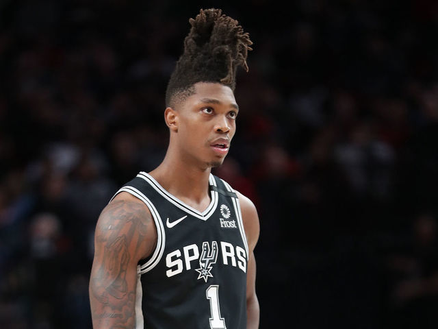 PORTLAND, OREGON - FEBRUARY 06: Lonnie Walker IV #1 of the San Antonio Spurs reacts in the first quarter against the Portland Trail Blazers during their game at Moda Center on February 06, 2020 in Portland, Oregon.