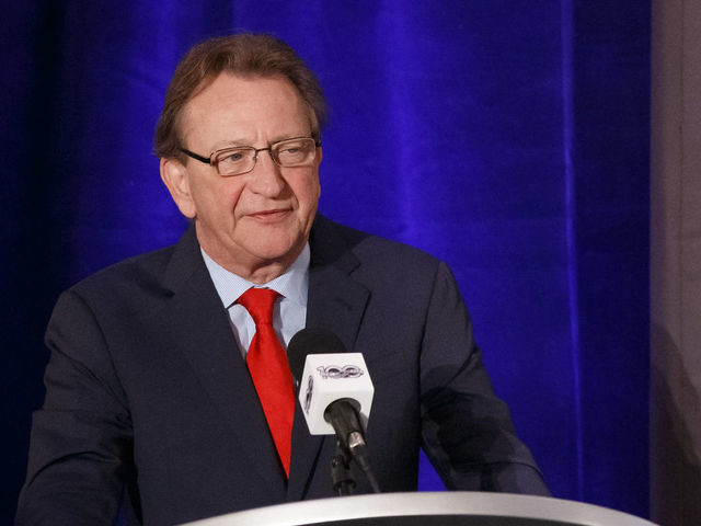 OTTAWA, ON - MARCH 17: Ottawa Senators Owner, Governor & Chairman Eugene Melnyk speaks during the 2017 Scotiabank NHL 100 Classic announcement at the Chateau Laurier on March 17, 2017 in Ottawa, Ontario, Canada.