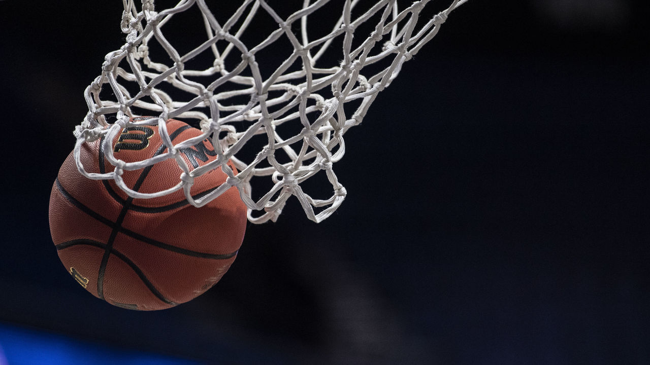UNCASVILLE, CT - MARCH 09: A detailed view of a basketball net and Wilson NCAA basketball at Mohegan Sun Arena on March 9, 2020 in Uncasville, Connecticut.