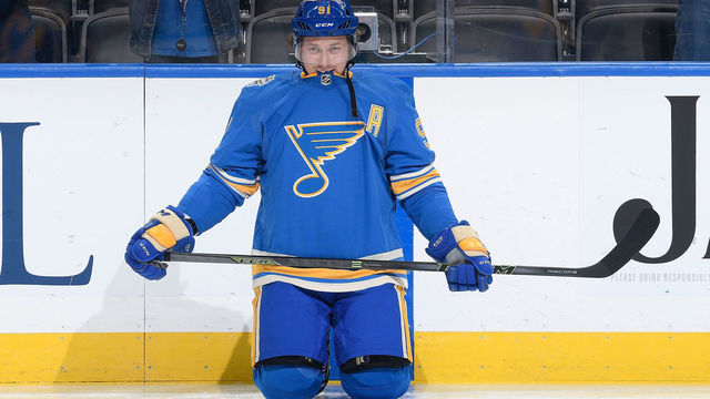 ST. LOUIS, MO - OCTOBER 17: Vladimir Tarasenko #91 of the St. Louis Blues during warmups against the Montreal Canadiens at Enterprise Center on October 17, 2019 in St. Louis, Missouri.