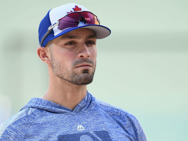 BALTIMORE, MD - JUNE 11: Randal Grichuk #15 of the Toronto Blue Jays looks on during batting practice of a baseball game against the Baltimore Orioles at Oriole Park at Camden Yards on June 11, 2019 in Baltimore, Maryland.