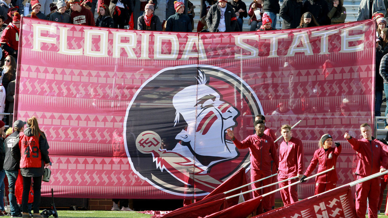 CHESTNUT HILL, MA - NOVEMBER 09: The Florida State team waits to run onto the field before the Boston College vs. Florida State Game at Boston College Alumni Stadium in Chestnut Hill, MA on November 9, 2019.
