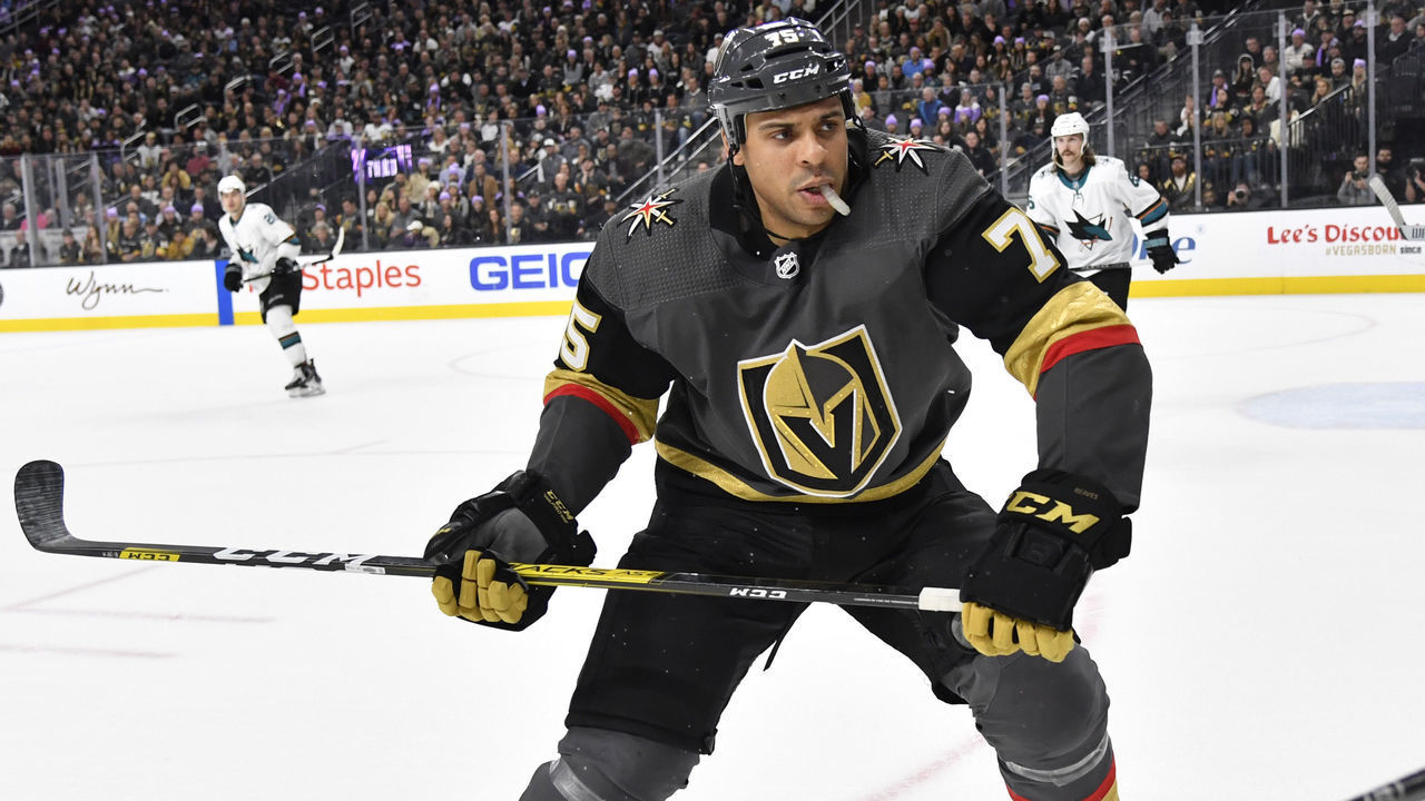 LAS VEGAS, NEVADA - NOVEMBER 21: Ryan Reaves #75 of the Vegas Golden Knights skates during the third period against the San Jose Sharks at T-Mobile Arena on November 21, 2019 in Las Vegas, Nevada.