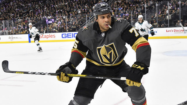 LAS VEGAS, NEVADA - NOVEMBER 21: Ryan Reaves #75 of the Vegas Golden Knights skates during the third period against the San Jose Sharks at T-Mobile Arena on November 21, 2019 in Las Vegas, Nevada.