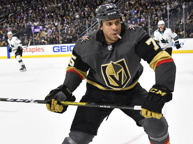 LAS VEGAS, NEVADA - NOVEMBER 21: Ryan Reaves #75 of the Vegas Golden Knights skates during the third period against the San Jose Sharks at T-Mobile Arena on November 21, 2019 in Las Vegas, Nevada.