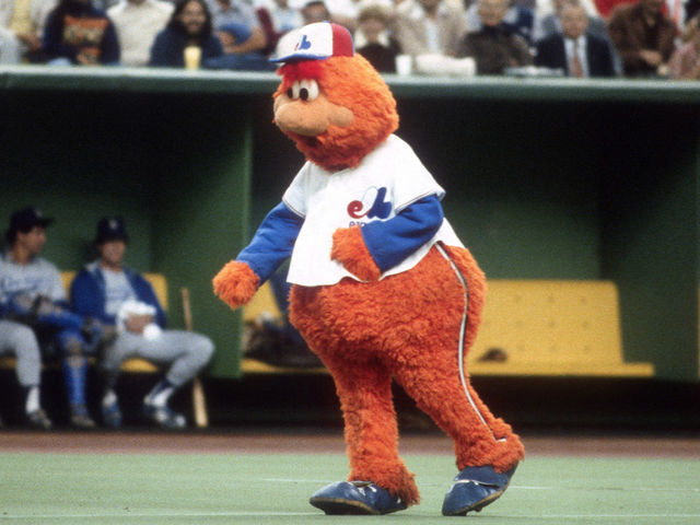 MONTREAL, QU - CIRCA 1989: The Montreal Expos mascot Youppi performs during a Major League Baseball game circa 1989 at Olympic Stadium in Montreal, Quebec.