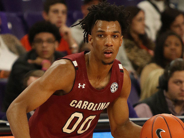 CLEMSON, SC - DECEMBER 15: AJ Lawson (00) guard of South Carolina during a college basketball game between the South Carolina Gamecocks and the Clemson Tigers on December 15, 2019, at Littlejohn Coliseum in Clemson, S.C.