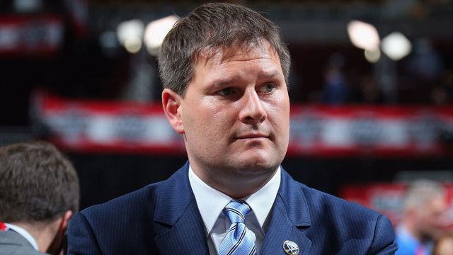 CHICAGO, IL - JUNE 23: Jason Botterill of the Buffalo Sabres works the 2017 NHL Draft at the United Center on June 23, 2017 in Chicago, Illinois.