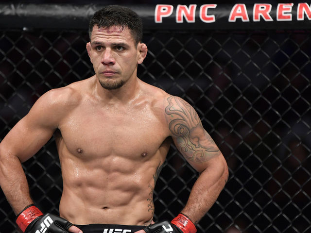 RALEIGH, NORTH CAROLINA - JANUARY 25: Rafael Dos Anjos of Brazil stands in his corner between rounds of his welterweight fight against Michael Chiesa during the UFC Fight Night event at PNC Arena on January 25, 2020 in Raleigh, North Carolina.