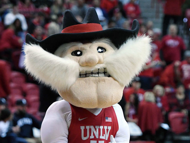 LAS VEGAS, NEVADA - JANUARY 29: UNLV Rebels mascot Hey Reb walks on the court before the team's game against the Nevada Wolf Pack at the Thomas & Mack Center on January 29, 2019 in Las Vegas, Nevada. The Wolf Pack defeated the Rebels 87-70.