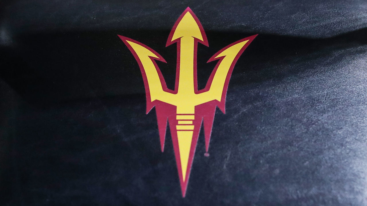TEMPE, AZ - JANUARY 25: The Arizona State Sun Devils logo on a chair before the college basketball game between the Arizona Wildcats and the Arizona State Sun Devils on January 25, 2020 at Desert Financial Arena in Tempe, Arizona.