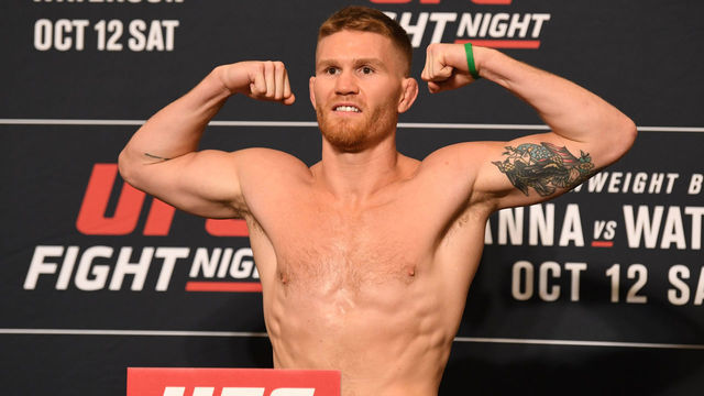 TAMPA, FLORIDA - OCTOBER 11: Matt Frevola poses on the scale during the UFC Fight Night weigh-in at the Westin Tampa Waterside on October 11, 2019 in Tampa, Florida.