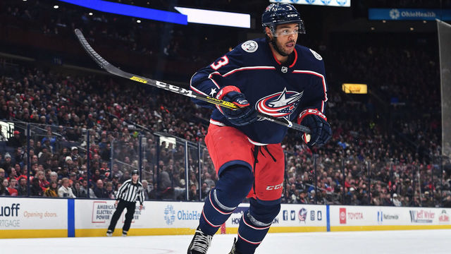 COLUMBUS, OH - FEBRUARY 7: Seth Jones #3 of the Columbus Blue Jackets skates against the Detroit Red Wings on February 7, 2020 at Nationwide Arena in Columbus, Ohio.