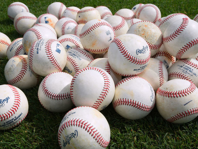 LAKELAND, FL - FEBRUARY 17: A detailed view of a group of Rawlings official Major League baseballs sitting on the field during the Detroit Tigers Spring Training workouts at the TigerTown Facility on February 17, 2020 in Lakeland, Florida.