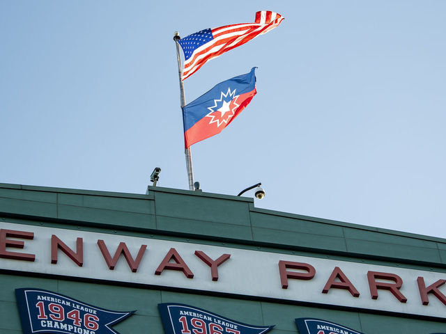 BOSTON, MA - JUNE 18: A flag in recognition of Juneteenth is displayed as the Major League Baseball season is postponed due the coronavirus pandemic on June 18, 2020 at Fenway Park in Boston, Massachusetts.