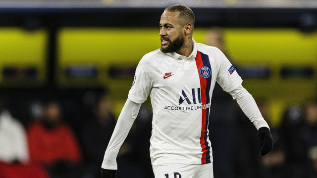 DORTMUND, GERMANY - FEBRUARY 18: Neymar Junior of Paris Saint Germain walks in the field during the UEFA Champions League round of 16 first leg match between Borussia Dortmund and Paris Saint-Germain at Signal Iduna Park on February 18, 2020 in Dortmund, Germany.