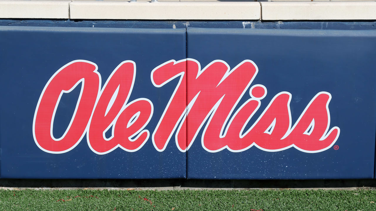OXFORD, MS - NOVEMBER 09: The Ole Miss logo is displayed at the game between the New Mexico State Aggies and the Ole Miss Rebels on November 9, 2019 at Vaught-Hemingway Stadium in Oxford, Mississippi.