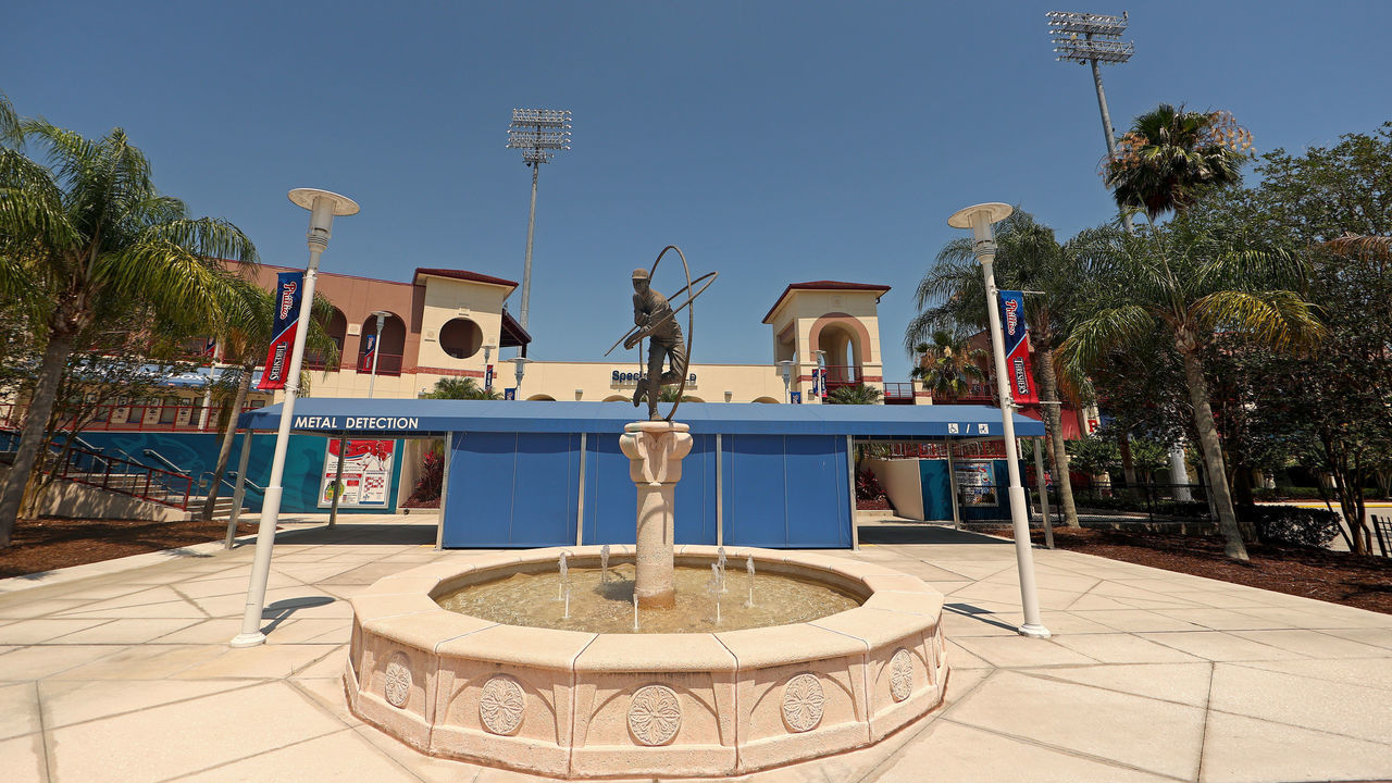CLEARWATER, FLORIDA - MAY 20: A view of Spectrum Field, spring training home of the Philadelphia Phillies on May 20, 2020 in Clearwater, Florida. The Major League Baseball season remains postponed due to the COVID-19 pandemic.