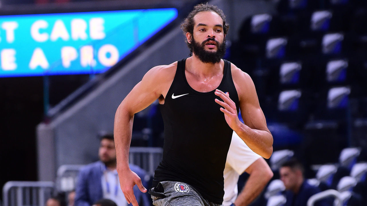 SAN FRANCISCO, CA - MARCH 10: Joakim Noah of the LA Clippers warms up on the court before the game against the Golden State Warriors on March 10, 2020 at Chase Center in San Francisco, California. NOTE TO USER: User expressly acknowledges and agrees that, by downloading and or using this photograph, user is consenting to the terms and conditions of Getty Images License Agreement. Mandatory Copyright Notice: Copyright 2020 NBAE