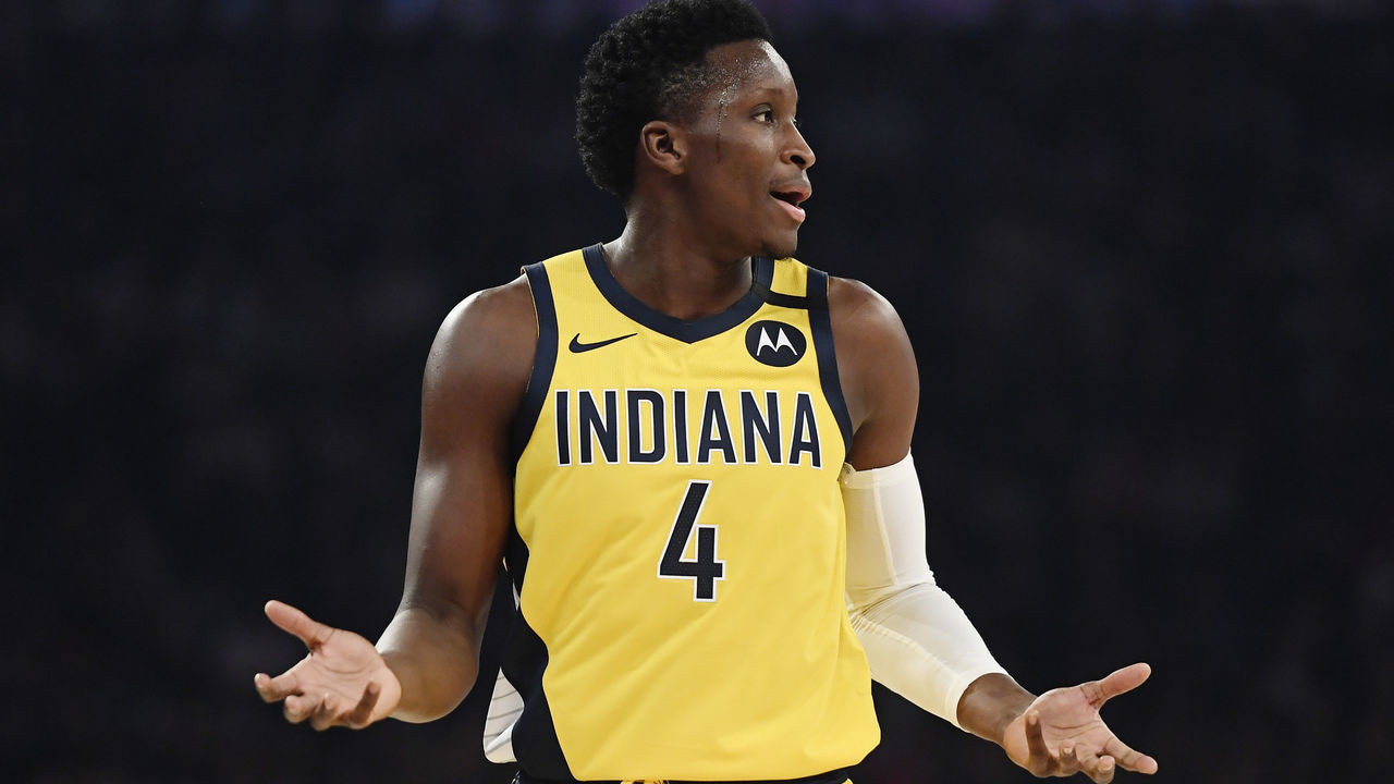 NEW YORK, NEW YORK - FEBRUARY 21: Victor Oladipo #4 of the Indiana Pacers reacts during the first half against the New York Knicks at Madison Square Garden on February 21, 2020 in New York City.
