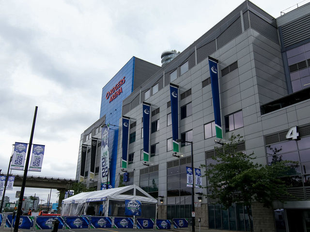 VANCOUVER, BC - JUNE 22: A general view of the exterior of the building during the 2019 NHL Draft at Rogers Arena on June 22, 2019 in Vancouver, British Columbia, Canada.