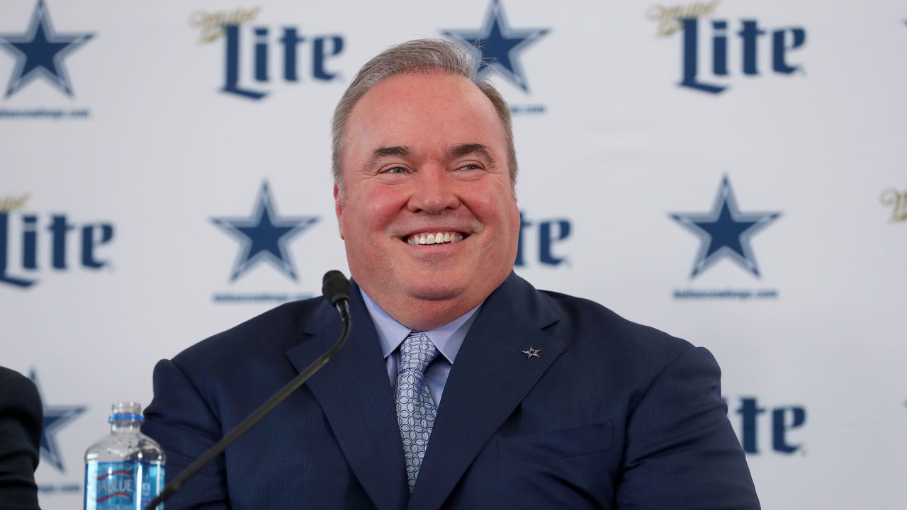 FRISCO, TEXAS - JANUARY 08: Head coach Mike McCarthy of the Dallas Cowboys talks with the media during a press conference at the Ford Center at The Star on January 08, 2020 in Frisco, Texas.