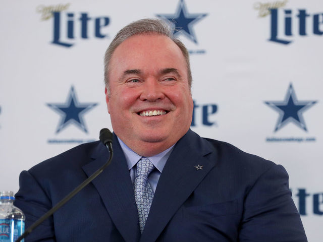 FRISCO, TEXAS - JANUARY 08: Head coach Mike McCarthy of the Dallas Cowboys talks with the media during a press conference at the Ford Center at The Star on January 08, 2020 in Frisco, Texas.