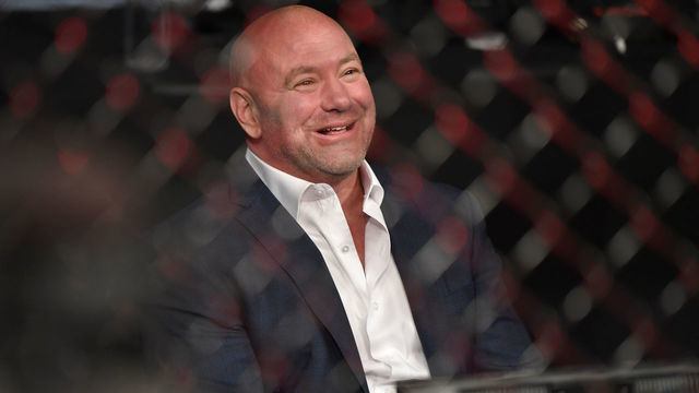 JACKSONVILLE, FLORIDA - MAY 09: UFC president Dana White congratulates Bryce Mitchell (not pictured) after his victory during the UFC 249 event at VyStar Veterans Memorial Arena on May 09, 2020 in Jacksonville, Florida.