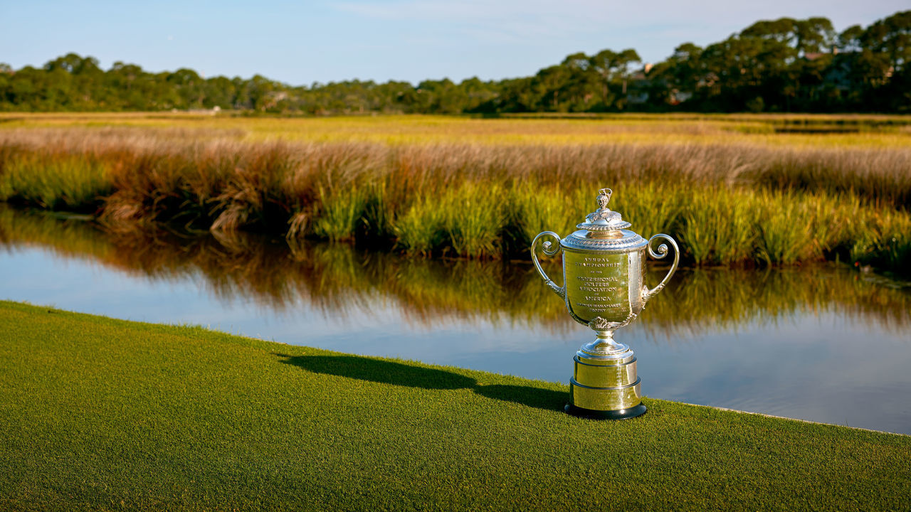 KIAWAH ISLAND, SC - JUNE 15: The Wanamaker Trophy on the 13th hole of the Ocean Course at Kiawah Island Golf Resort, the future site of the 103rd PGA Championship on June 15, 2019 in Kiawah Island, South Carolina.