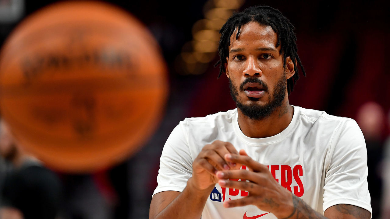 PORTLAND, OREGON - MARCH 10: Trevor Ariza #8 of the Portland Trail Blazers warms up before the game against the Phoenix Suns at the Moda Center on March 10, 2020 in Portland, Oregon. The Portland Trail Blazers topped the Phoenix Suns, 121-105.