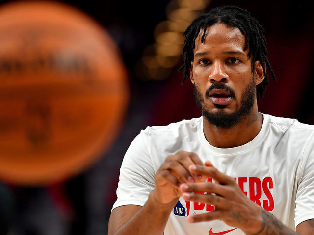 PORTLAND, OREGON - MARCH 10: Trevor Ariza #8 of the Portland Trail Blazers warms up before the game against the Phoenix Suns at the Moda Center on March 10, 2020 in Portland, Oregon. The Portland Trail Blazers topped the Phoenix Suns, 121-105.
