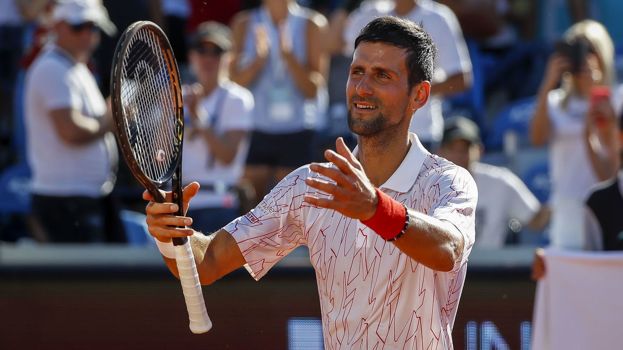 BELGRADE, SERBIA - JUNE 14: Novak Djokovic of Serbia celebrates after the match against Alexander Zverev of Germany at the Adria Tour charity exhibition tournament hosted by Novak Djokovic on June 14, 2020 in Belgrade, Serbia.