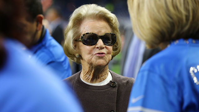 DETROIT, MI - SEPTEMBER 29: Detroit Lions Owner and Chairwoman Martha Firestone Ford on the field prior to the start of the game against the Kansas City Chiefs at Ford Field on September 29, 2019 in Detroit, Michigan.