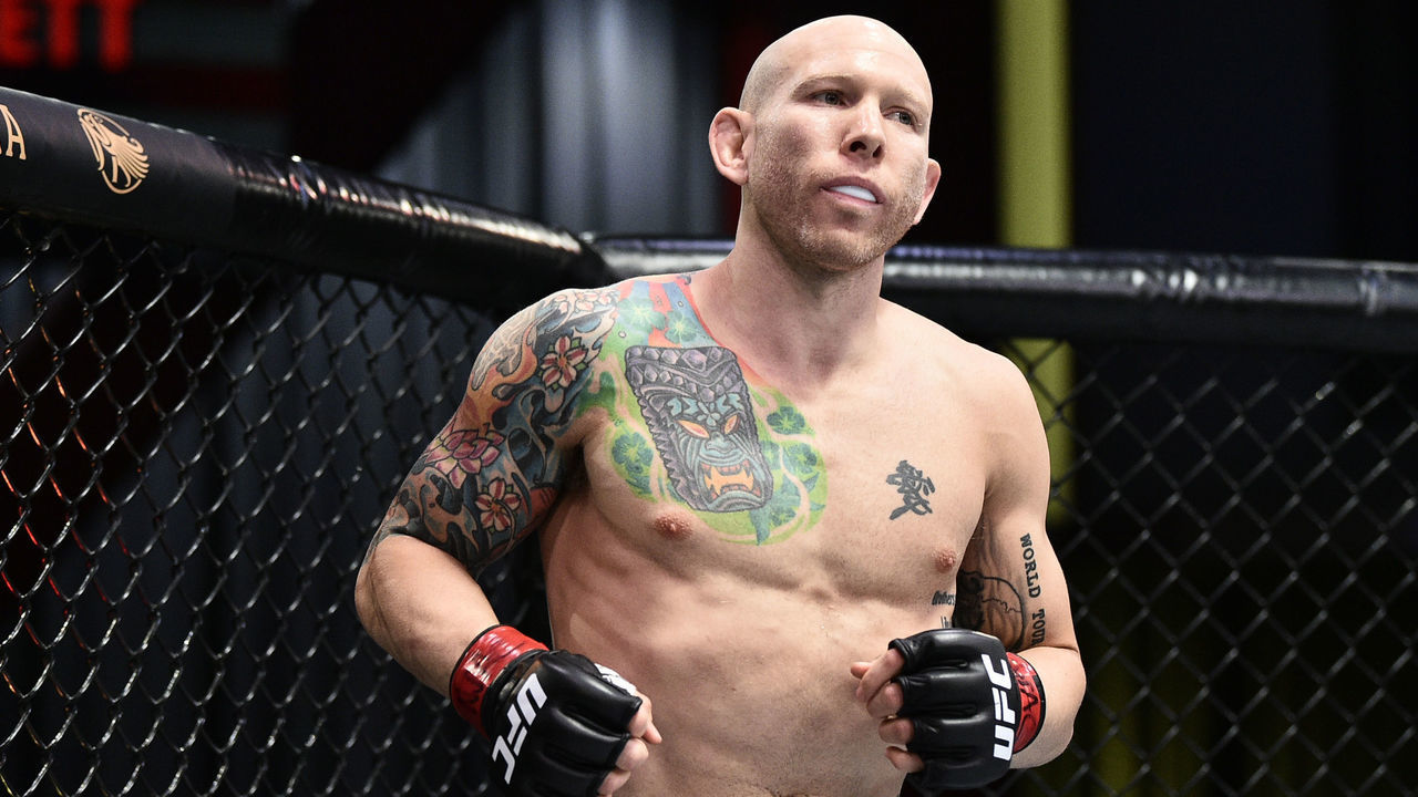 LAS VEGAS, NEVADA - JUNE 20: Josh Emmett prepares to fight Shane Burgos in their feathweight bout during the UFC Fight Night event at UFC APEX on June 20, 2020 in Las Vegas, Nevada.