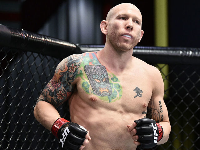 LAS VEGAS, NEVADA - JUNE 20: Josh Emmett prepares to fight Shane Burgos in their feathweight bout during the UFC Fight Night event at UFC APEX on June 20, 2020 in Las Vegas, Nevada.