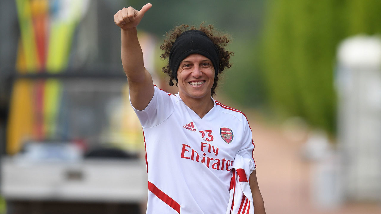 ST ALBANS, ENGLAND - MAY 22: David Luiz of Arsenal before a training session at London Colney on May 22, 2020 in St Albans, England.