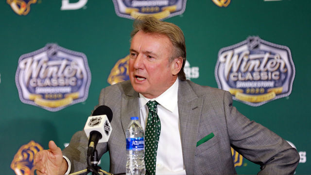 DALLAS, TEXAS - JANUARY 01: Rick Bowness Dallas Stars interim head coach speaks to the media before the NHL Winter Classic at the Cotton Bowl on January 01, 2020 in Dallas, Texas.