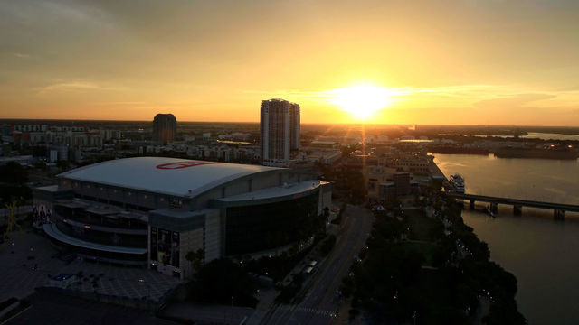 TAMPA, FL - MAY 26: An exterior view of the arena prior to Game Six of the Eastern Conference Finals between the New York Rangers and the Tampa Bay Lightning during the 2015 NHL Stanley Cup Playoffs at Amalie Arena on May 26, 2015 in Tampa, Florida.