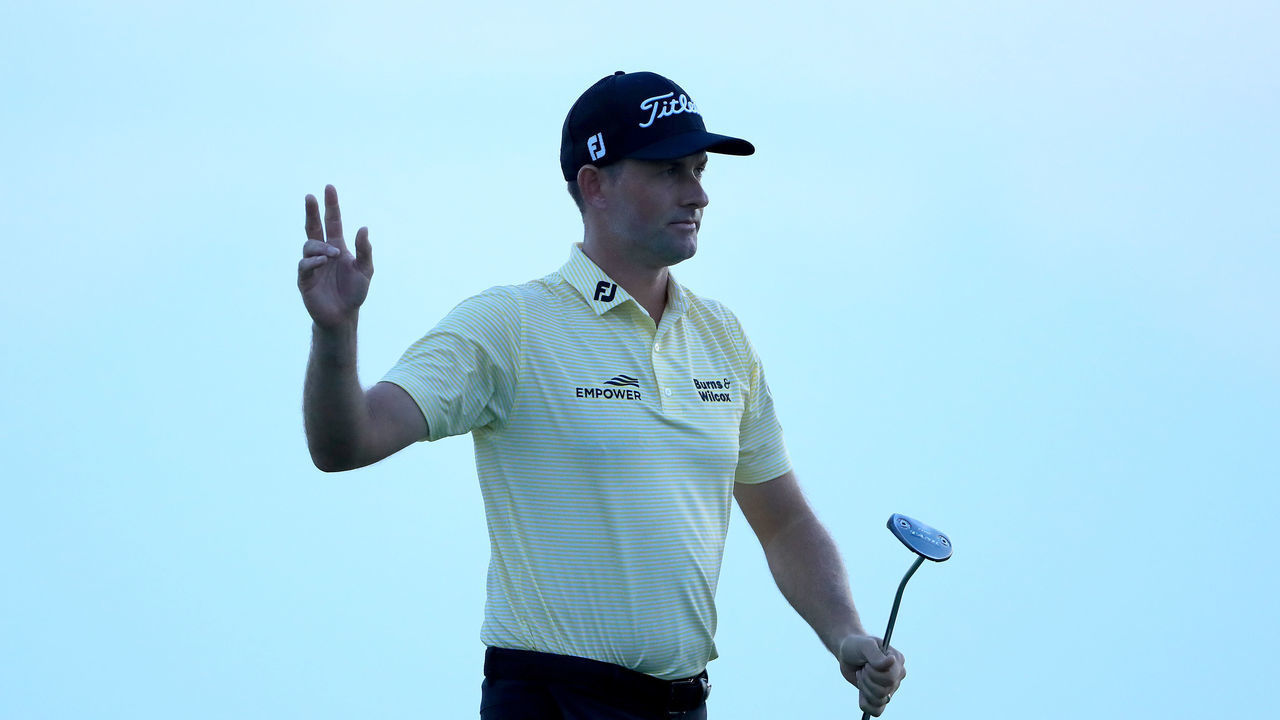 HILTON HEAD ISLAND, SOUTH CAROLINA - JUNE 21: Webb Simpson poses with the trophy after winning the RBC Heritage on June 21, 2020 at Harbour Town Golf Links in Hilton Head Island, South Carolina.