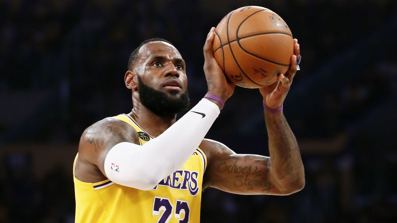 LOS ANGELES, CA - MARCH 10: LeBron James #23 of the Los Angeles Lakers is seen at the free throw line during a game against the Brooklyn Nets at the Staples Center on March 10, 2020 in Los Angeles, CA. Mandatory Credit: 2020 NBAE