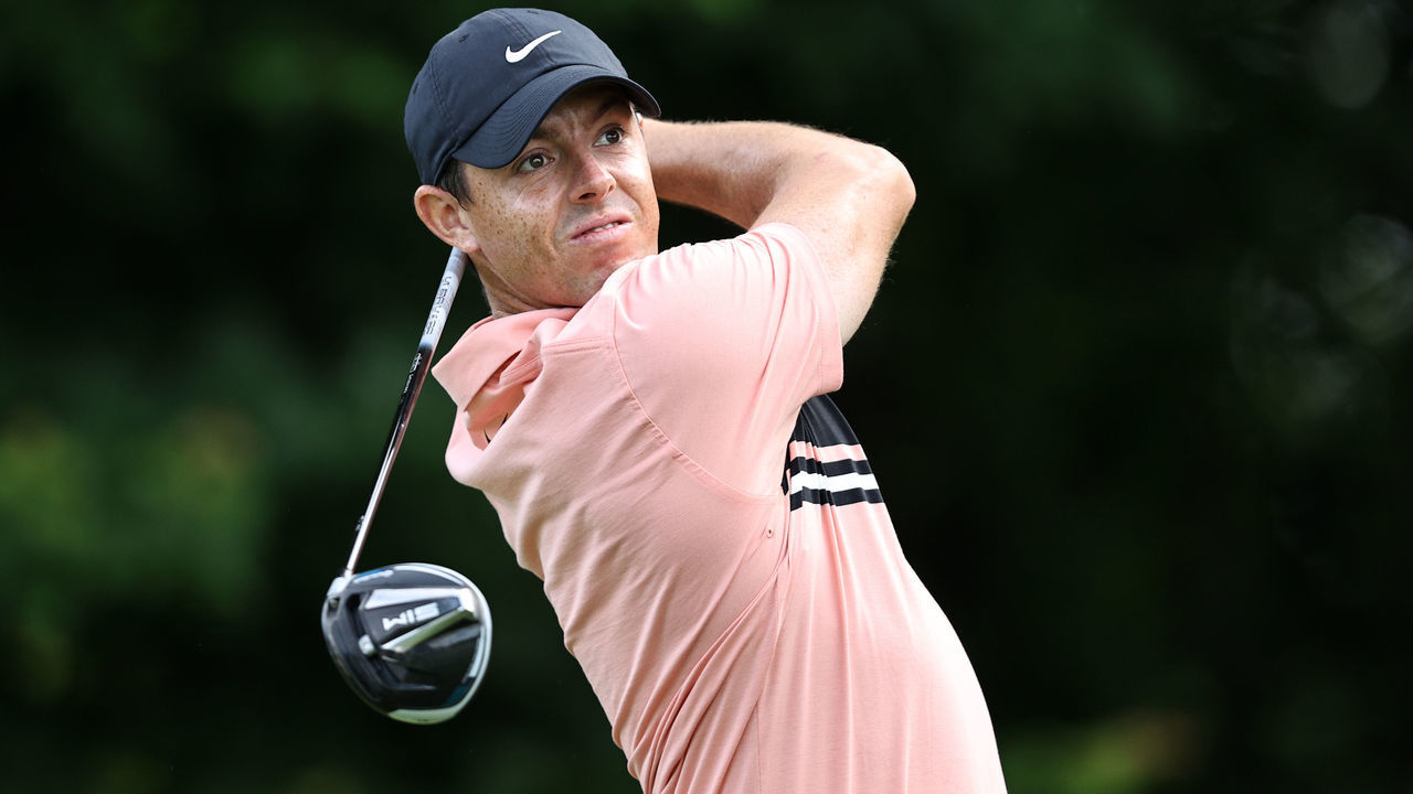 CROMWELL, CONNECTICUT - JUNE 25: Rory McIlroy of Northern Ireland plays his shot from the 13th tee during the first round of the Travelers Championship at TPC River Highlands on June 25, 2020 in Cromwell, Connecticut.