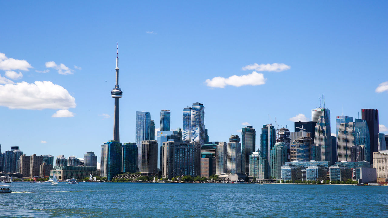 TORONTO, CANADA - 2019/06/30: Toronto skyline during a hot and sunny day.