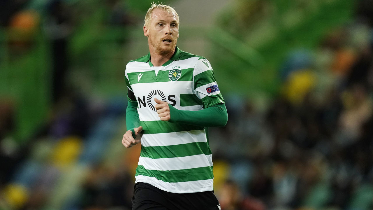 LISBON, PORTUGAL - NOVEMBER 28: Jeremy Mathieu of Sporting Clube de Portugal during the UEFA Europa League match between Sporting Lissabon v PSV at the Estadio Jose Alvalade on November 28, 2019 in Lisbon Portugal