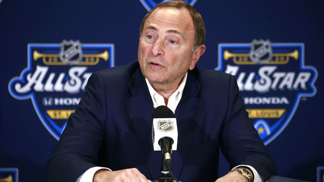 ST LOUIS, MISSOURI - JANUARY 24: NHL Commissioner Gary Bettman speaks to the media prior to the start of the 2020 NHL All-Star Skills competition at Enterprise Center on January 24, 2020 in St Louis, Missouri.