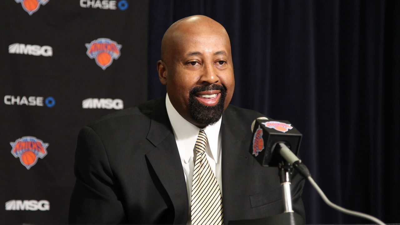 NEW YORK, NY - MARCH 14: Mike Woodson is introduced as Interim Head Coach of the New York Knicks prior to the team taking on the Portland Trail Blazers on March 14, 2012 at Madison Square Garden in New York City. Mandatory Copyright Notice: Copyright 2012 NBAE